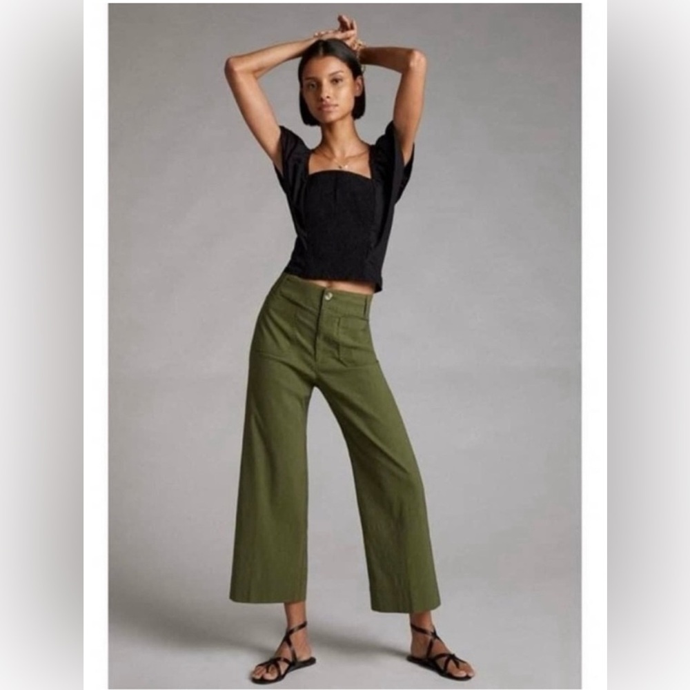 Maeve The Colette Cropped Wide-Leg Pants Anthropologie Green